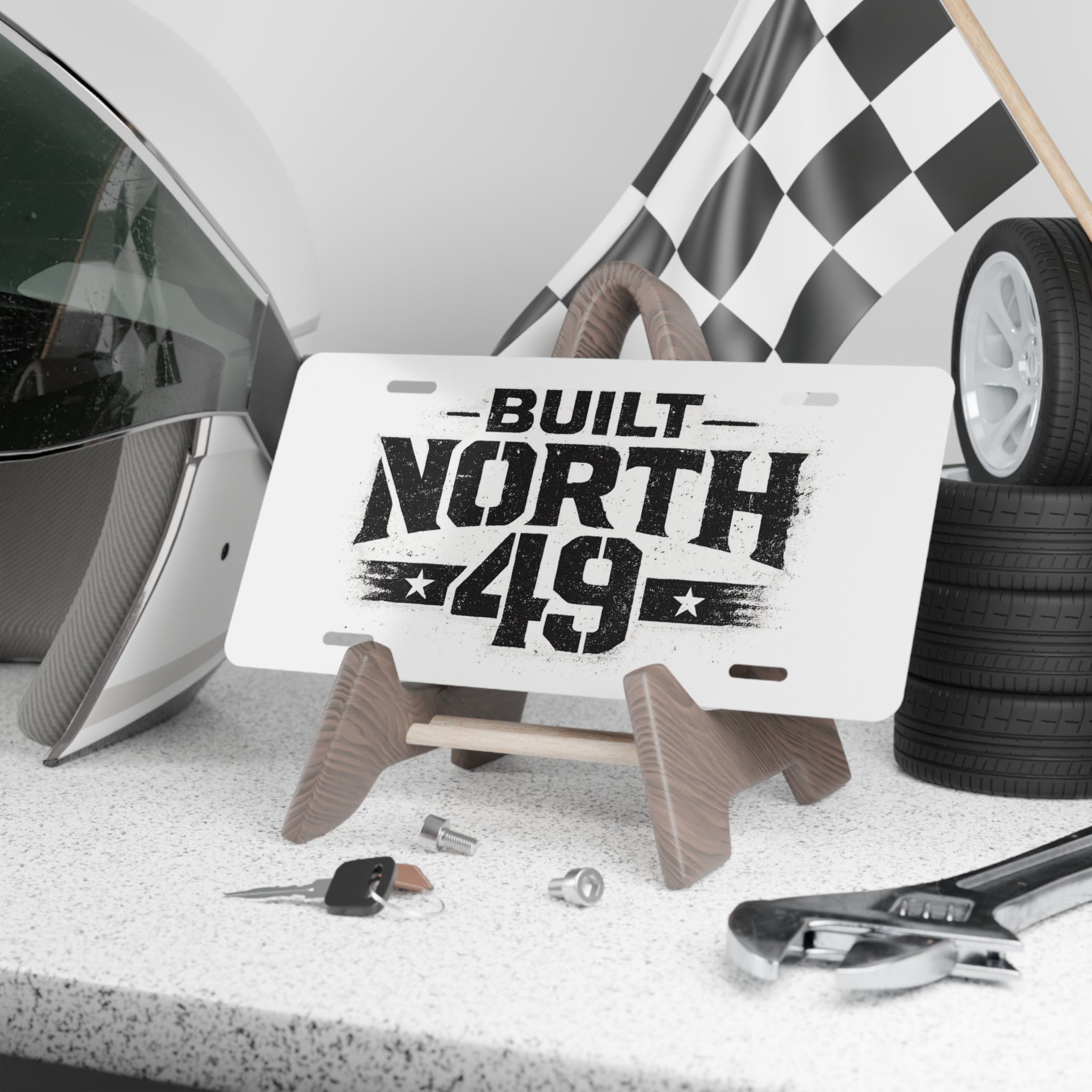 Built North 49 Aluminum Vanity Plate — Rustic Automotive Front License Sign