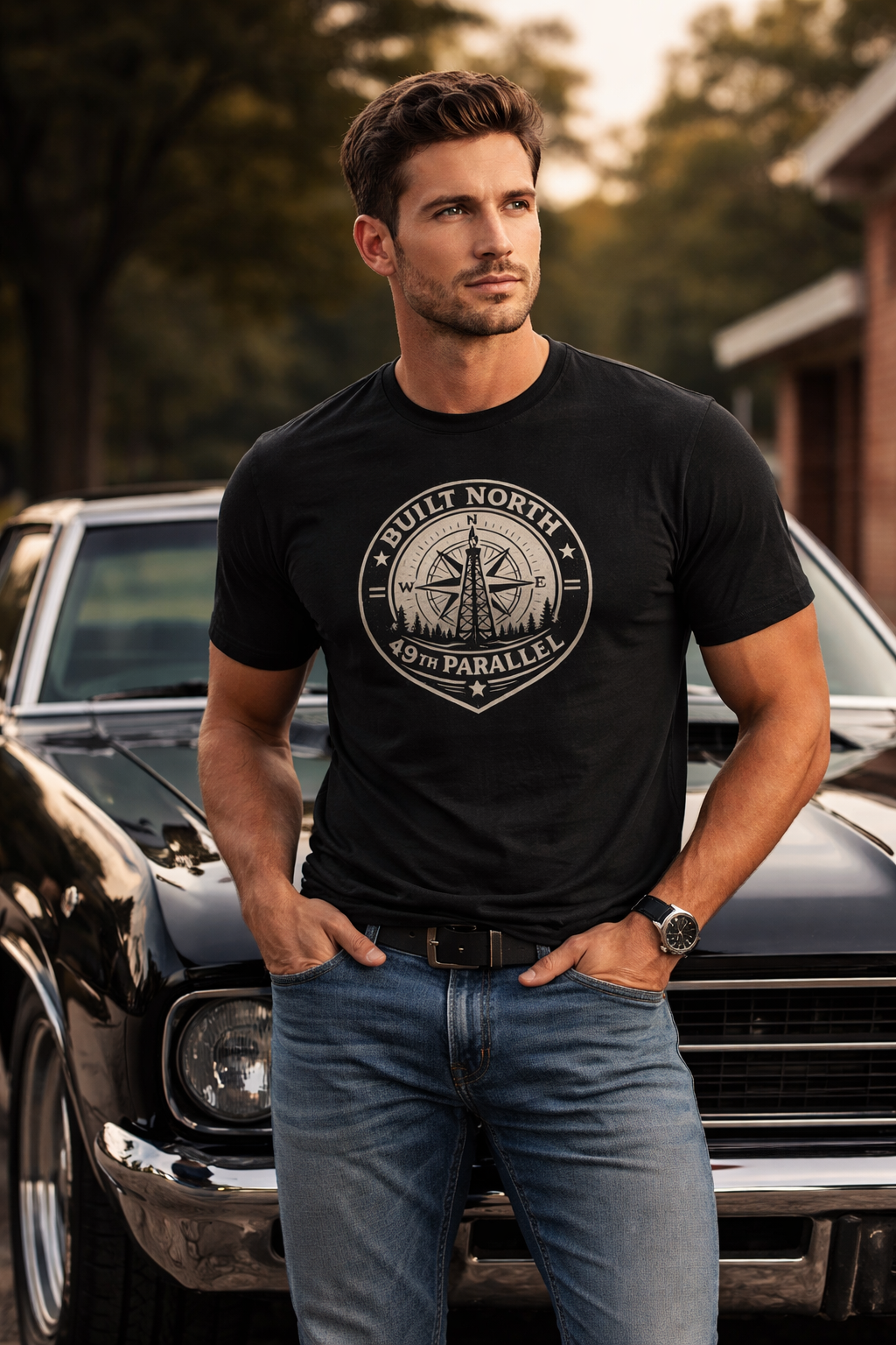 Built North 49th Parallel Compass Badge T-Shirt