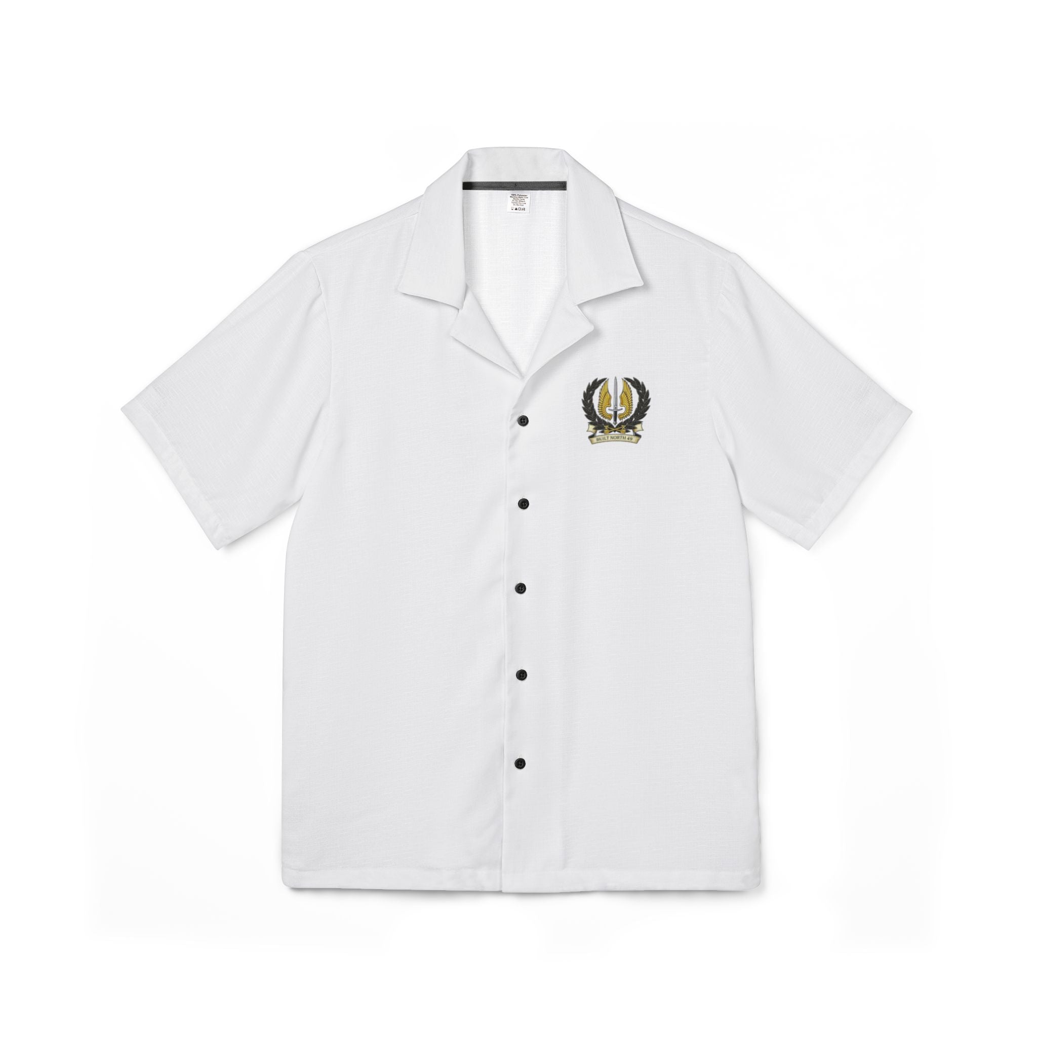 Men's Hawaiian Camp Shirt — Vintage Crest Pocket Logo, Resort Vacation Button-Up